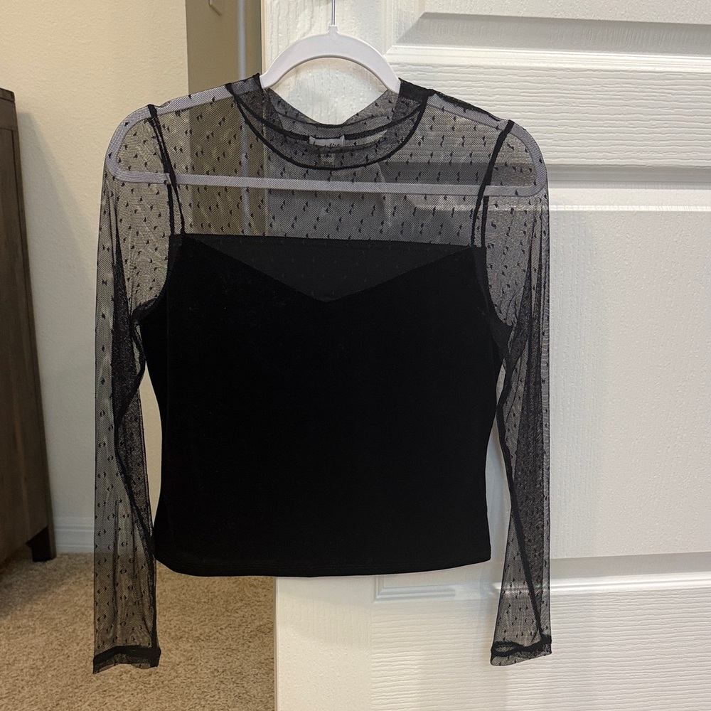 love, Fire Black Sheer Long Sleeve Blouse - Picture 1 of 4